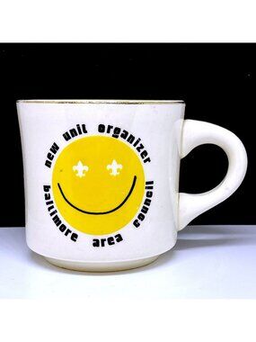 Boy Scouts Vintage Mug Baltimore Area Council New Unit Organizer 70s Smiley Face